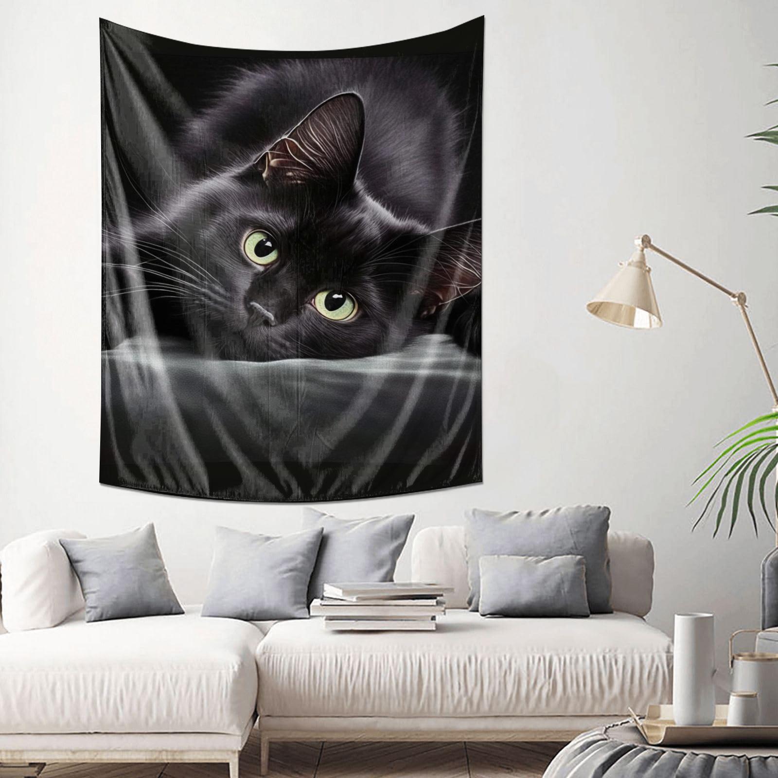 Загадочный черный кот Настенное панно Декор спальни Домашний гобелен 74x94cm(29x37in)