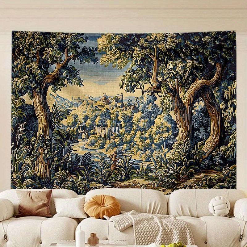 

Vintage European Forest Landscape Tapestry Retro Woven Style Nature Scenery Wall Hanging for Living Room Bedroom Home Decor 74x94cm(29x37in)