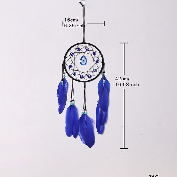 Evil Eye Feather Dream Catcher Pendant - Handmade Decorative Woven Craft