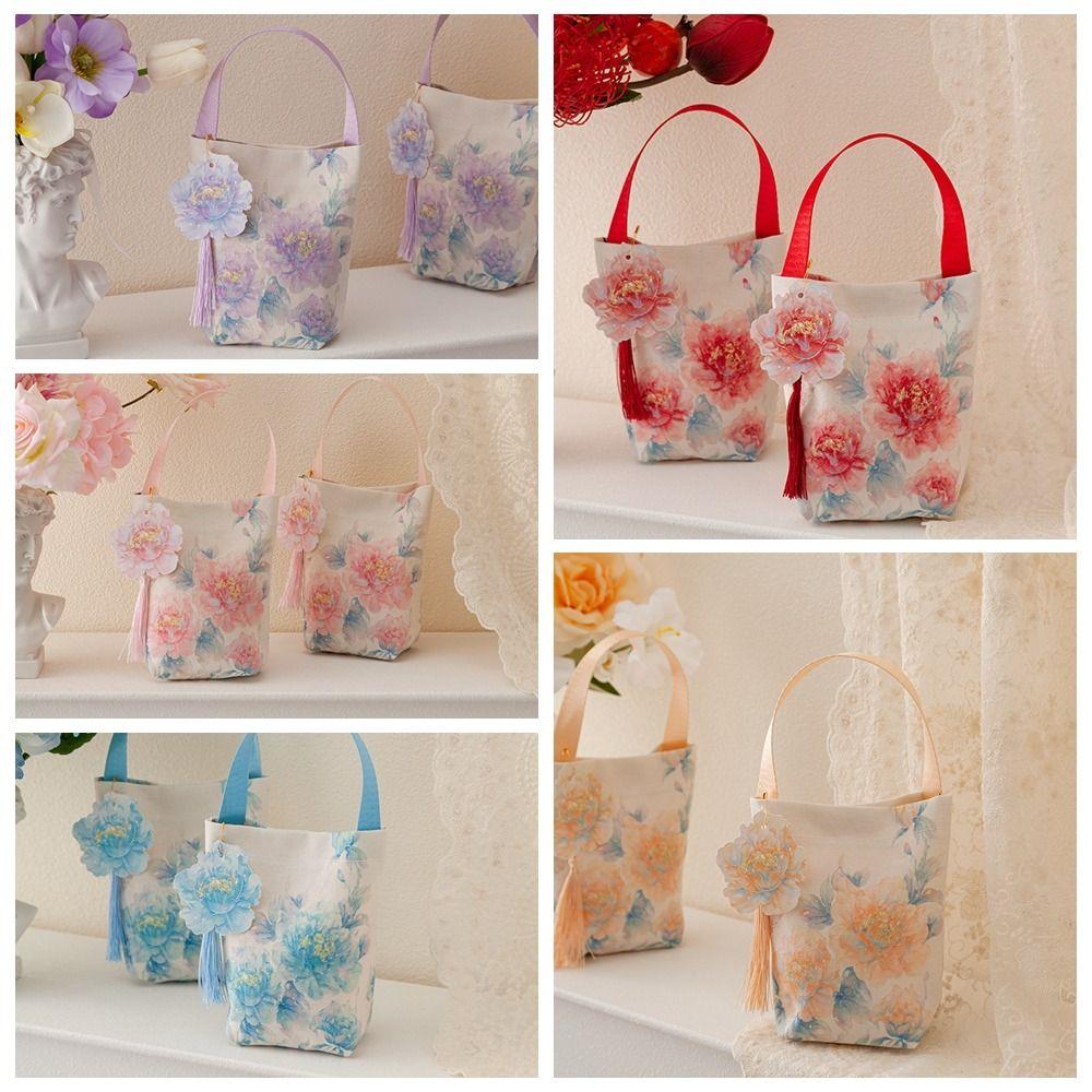 Temperament Chinese Style Handbag Printing Wedding Candy Bag Flower Tassel Wrist Bag  Festival