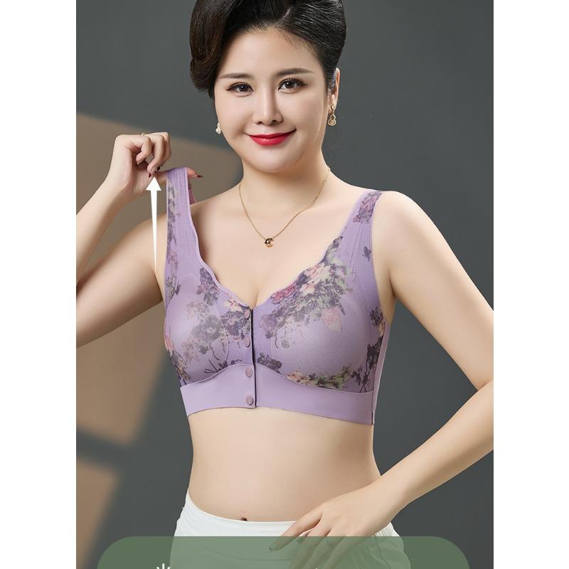 Women Front Closure Wirefree Ultra Thin Vest Bra For Middle Aged Women