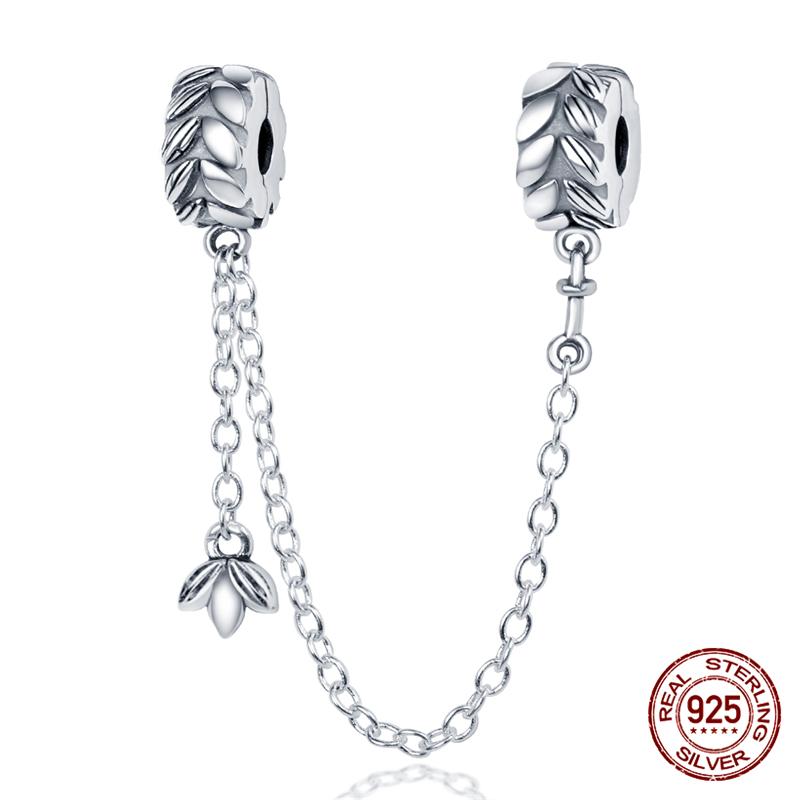 Chaîne de sécurité Argent Sterling 925 Nouveau 100% Argent Sterling 925 Floral Chaîne de sécurité avec fermeture éclair pour femmes originales