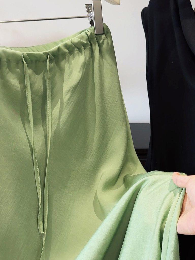 Korean Style Elastic Waist Tencel Midi Skirt - Women's Spring/Summer Drapey Casual Bodycon Skirt