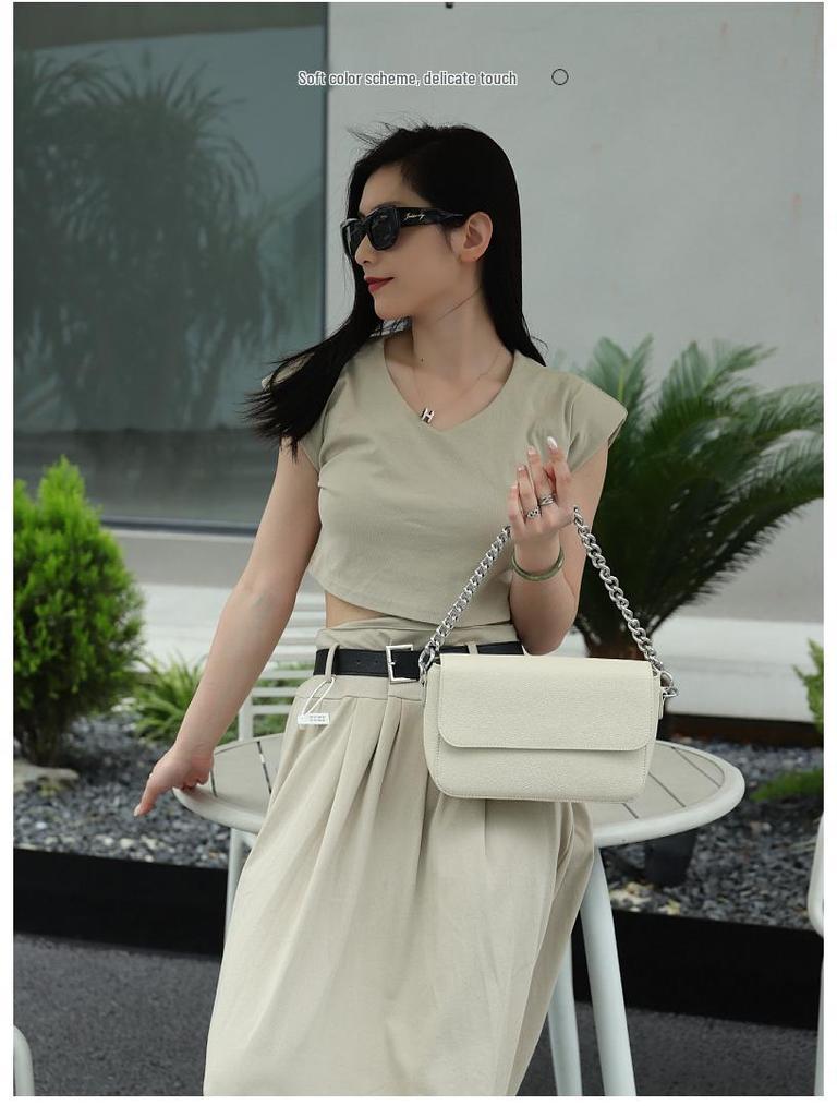 Korean Style Cowhide Chain Shoulder Bag - Elegant Summer Fashion for Women