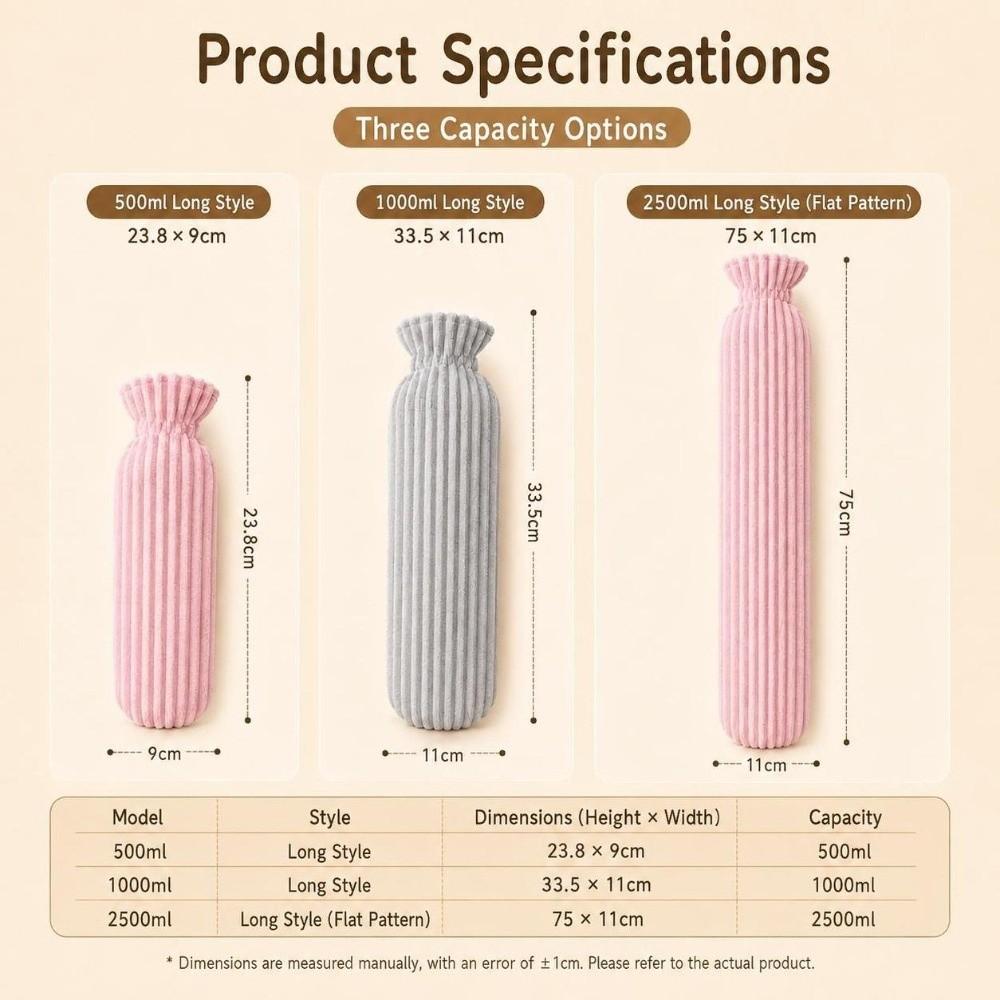 Extra Long Long Hot Water Bottle 500ml/1000ml/2500ml Warm Compress Heater  Winter Hand Warmer