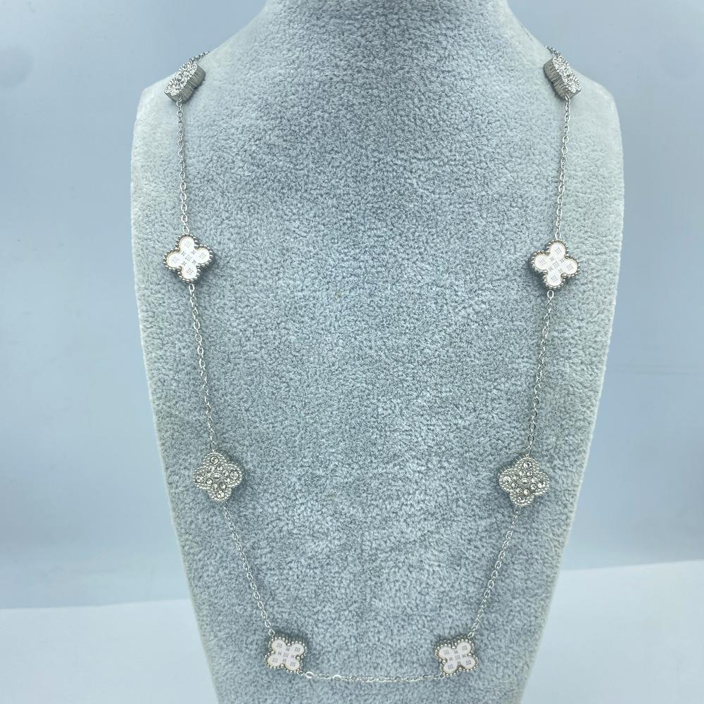 Acier Titane 13MM 60+5CM 10 Fleurs Double Face Trèfle à Quatre Feuilles Porte-Bonheur Collier pour Dames