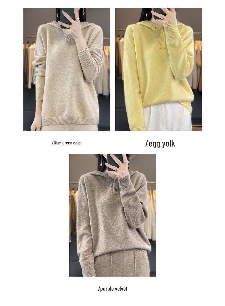 Women's Loose Cashmere Knit Hoodie Sweater Pullover
