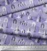 Soimoi Purple Japan Crepe Satin Fabric Text & Monuments Architectural Print Sewing Fabric Metre 42 Inch