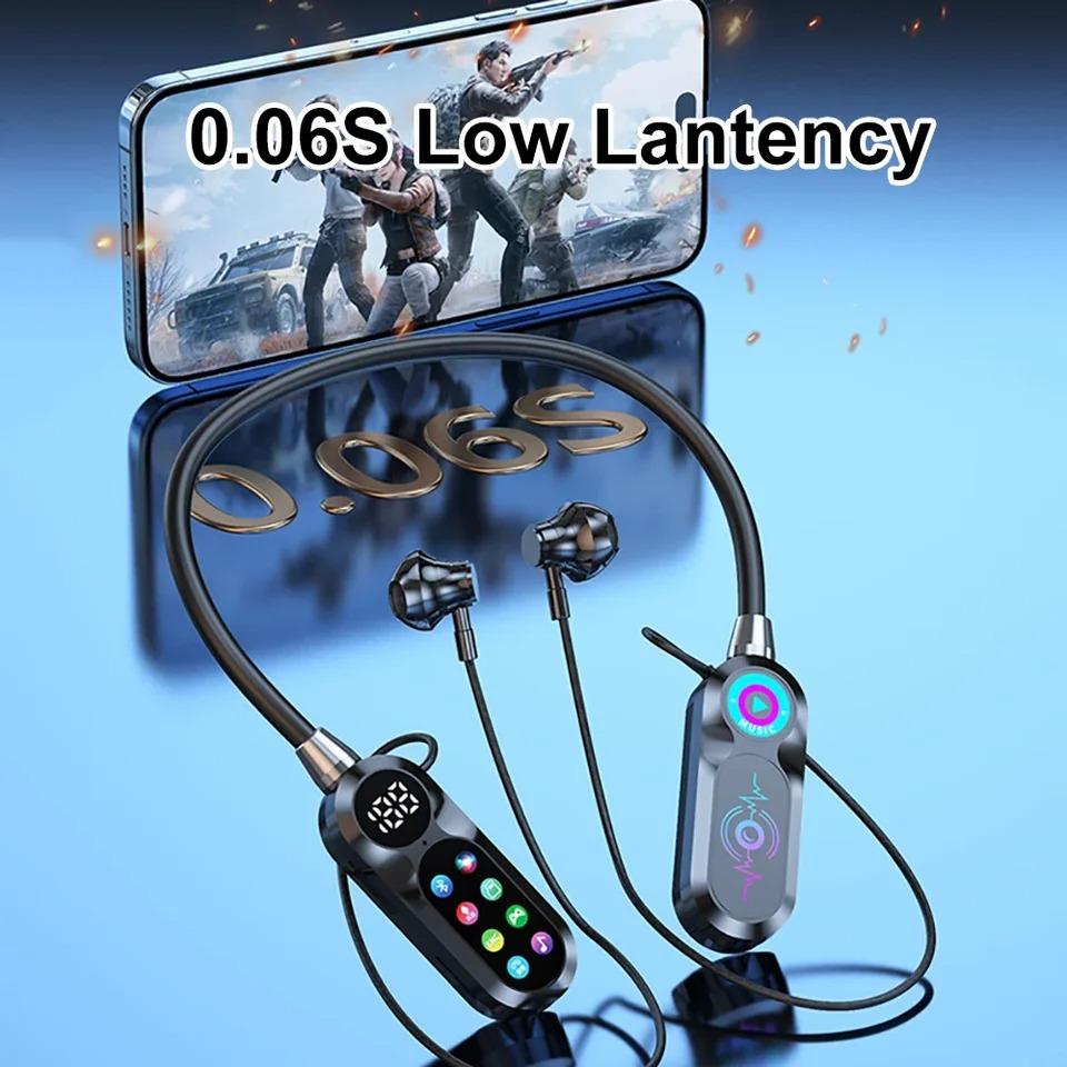 Căști Wireless cu Bandă pentru Gât Ecran HD Căști Bluetooth 5.4 HiFi Stereo Impermeabile pentru Sport Suportă Card TF