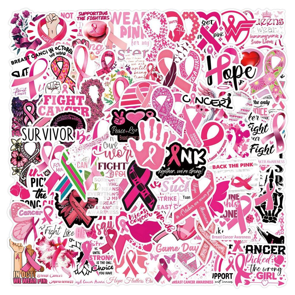 Cross-Border Cartoon Breast Cancer Creative Waterproof Stickers: 55-110 Sheets for Suitcase, Water Bottle, Computer Decoration.
