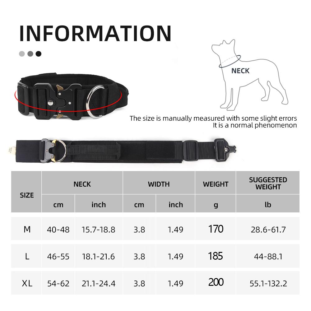Tactical Dog Collar Rugged Zinc Alloy Buckle Outdoor Walks Dogs Collars Soft Lining Collar for Medium Big Dogs Pet Accessories