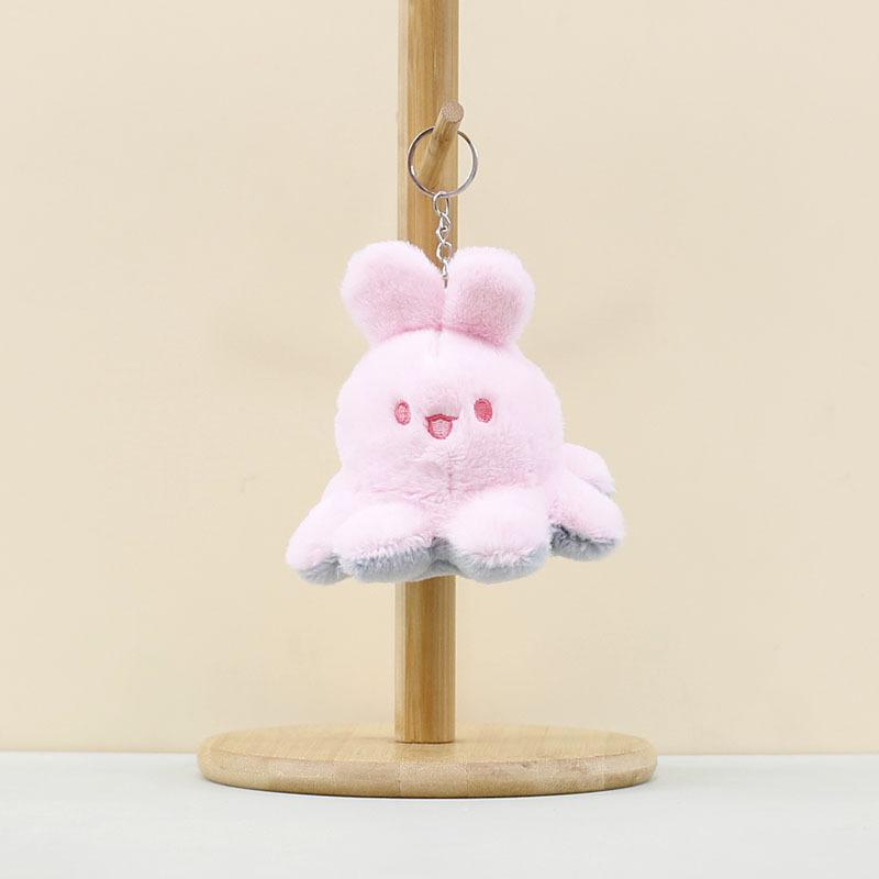 And Pink Cute White Plush Octopus Rabbit Keychain Adorable Stuffed Animal Accessory
