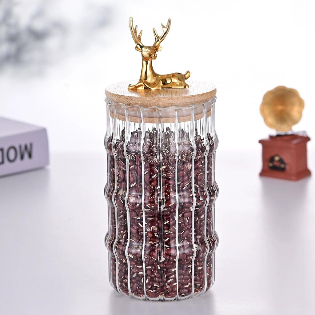 Glass Food Jar with Sealed Bamboo Lid Kitchen Pantry Grains Cookie Coffee Tea Candy Snack Storage Bottle Jars Kitchen Canister