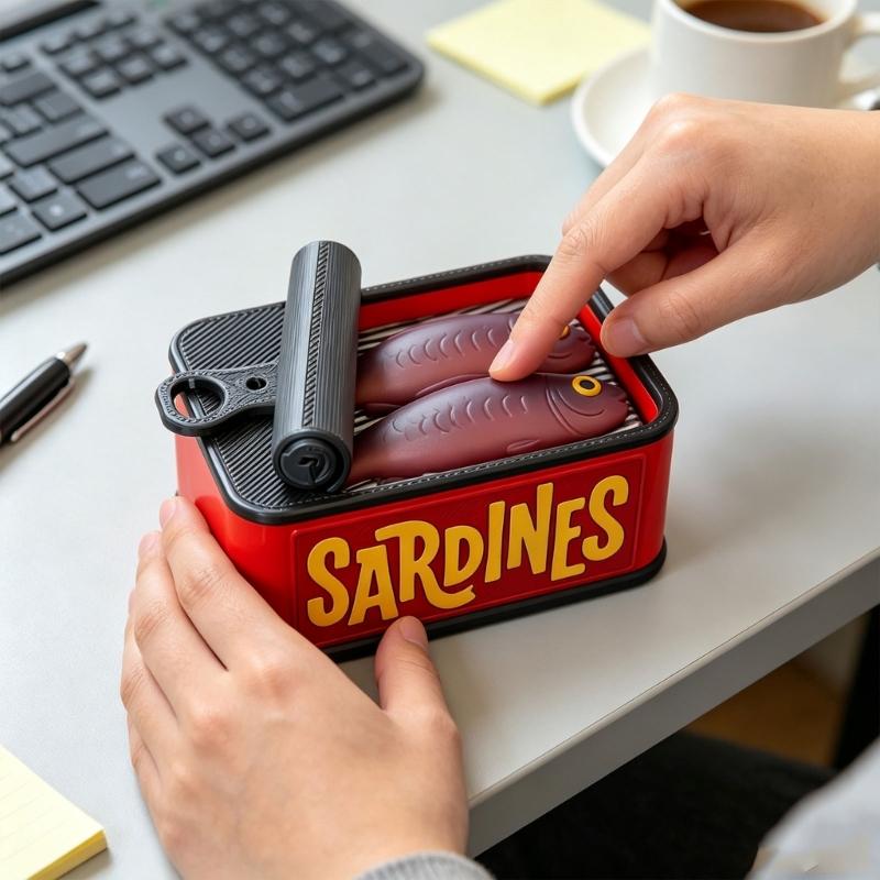 Mini Sardine Tin Fidgety Clicking Toy, Novelty Press‑to‑Clicking Anxiety Relief Toy, Portable Backpack Keychain Pendant for Daily Play