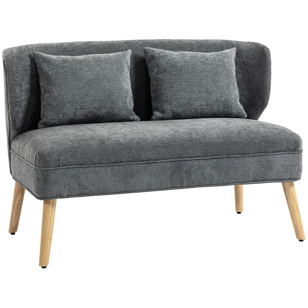 2-Seater Sofa, Small Chenille Sofa with Wingback, Thick Seat, Rubberwood Legs, Grey