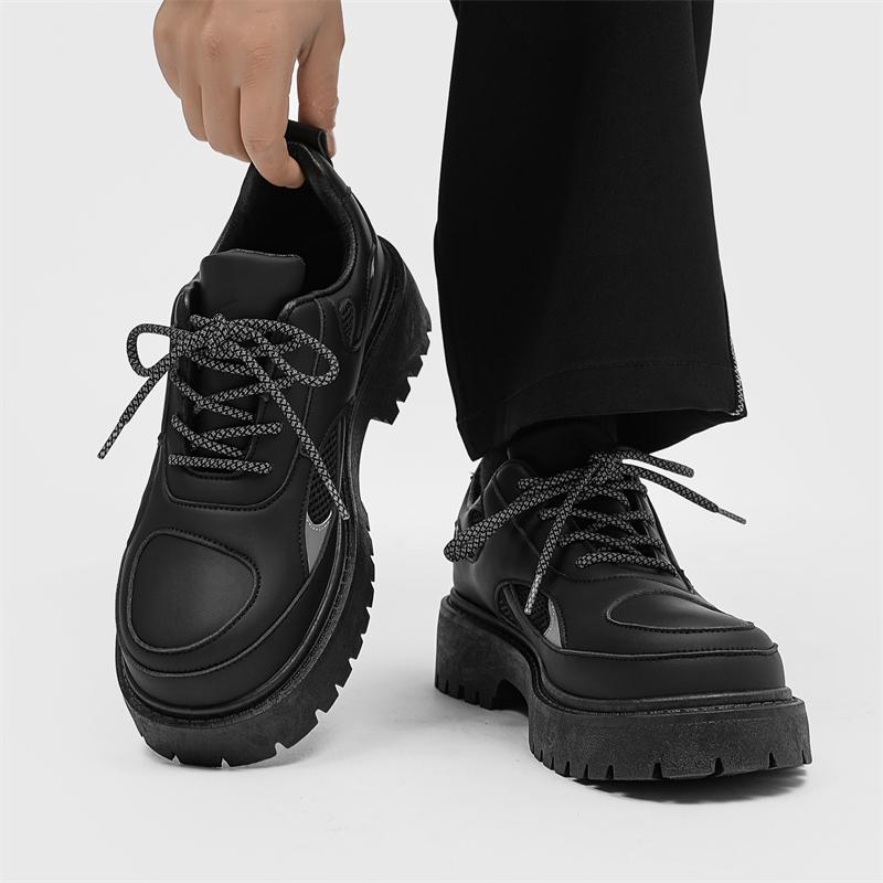 Autumn business casual British black big head heightening leather shoes sports trendy shoes