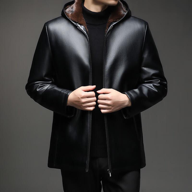Men's Faux Leather Fur-Lined Hooded Winter Jacket
