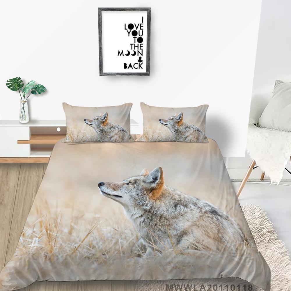 Hot Salg Dynetrekksett 2/3 stk Sengedrakt Wolf Printing Dynetrekksett Grønn soveromsdekorasjon