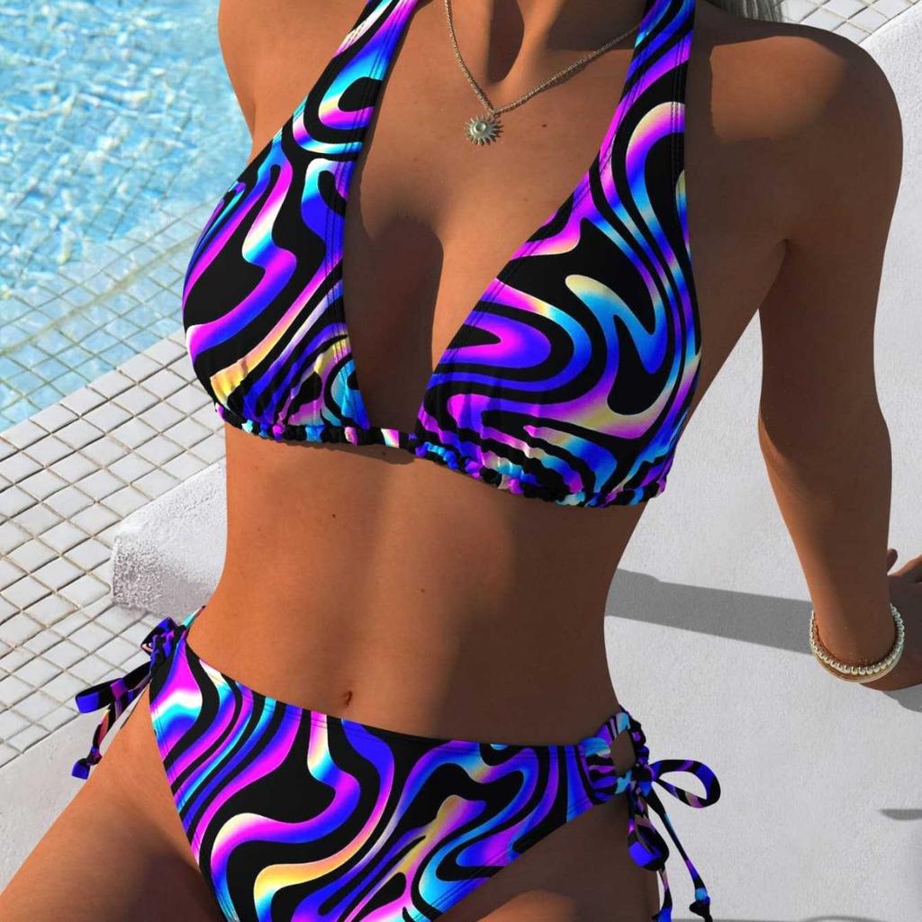 1011 Bikini Sexy Women Split European and American Swimsuit Lace-up Print