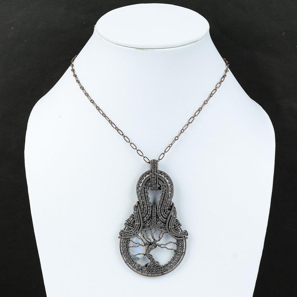 Tree Of Life Rainbow Moonstone Pendant Copper Wire Wrapped Pendant Tree Of Life Jewelry Handmade Pendant Gemstone Copper Jewelry For Gift