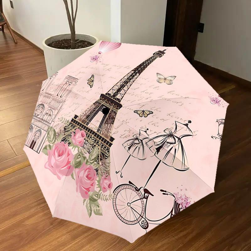 1PC Paris Fashion Umbrella-8-Rib Reinforced, Automatic Open, Lightweight & Durable, Cute Fashion Accessory for Outdoor-P2627