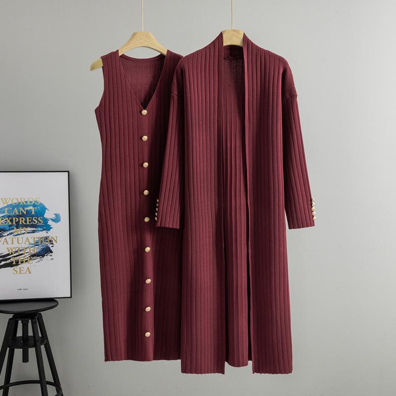 Women's Cross-Border Knit Cardigan & Dress Two-Piece Set - Spring/Autumn Style