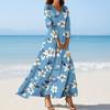 Women's Fashion V-Neck Floating Beach Dresses Seven Sleeve Floral Printed Dresses