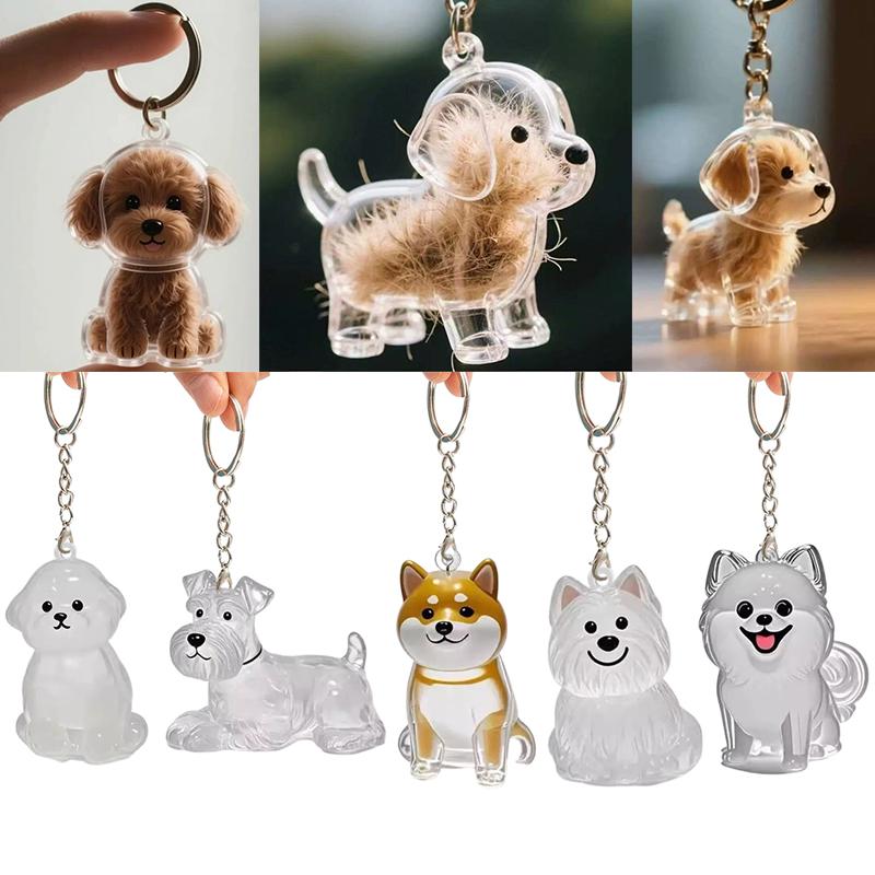 Clear Cat Hair Collection Capsule Keychain Kawaii Memorial Pet Cat Dog Hair Container Bag Charms Pendant For Pet Lovers