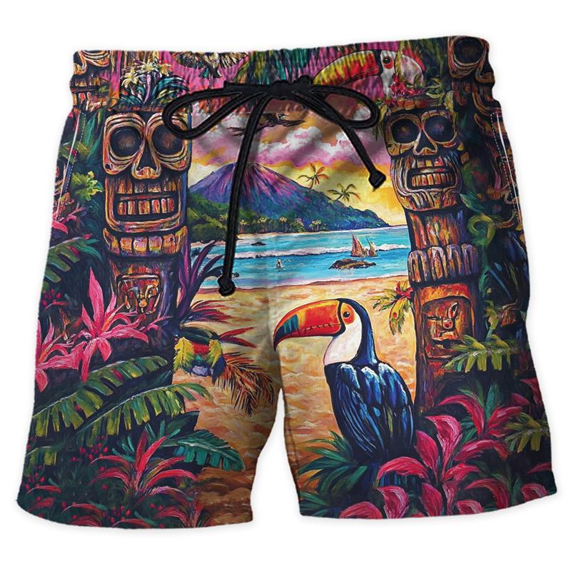 Fashion Tiki Graphic Beach Shorts For Men Summer Casual Holiday Vacation 3D Printed Short Pants Loose Harajuku Kids Swim Trunks