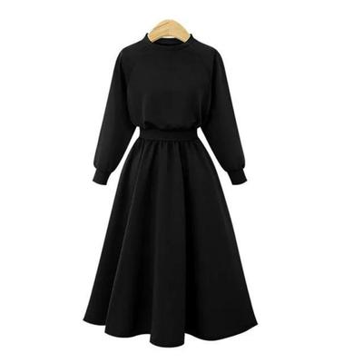 Frühling Herbst Oberbekleidung Koreanischer Stil Elegant Langarm Slim-Fit Ausgestelltes Taillenbetonendes Langes Kleid Damenmode