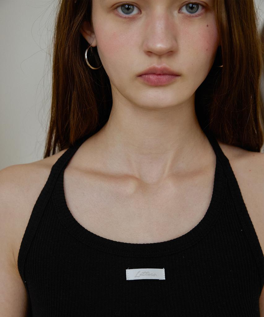 LETTER FROM MOON Letters Label Halterneck Top (Black)