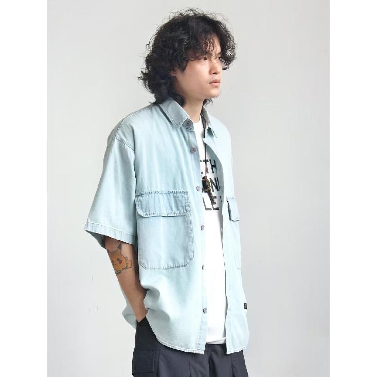 Retro džínová pracovní košile s krátkým rukávem, Pánská a dámská letní módní značka, Japonský retro trend s polovičním rukávem, Chladivá a volná košile