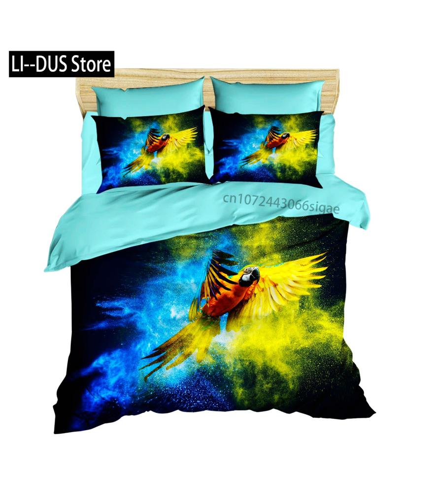 Tropical Comforter Queen Full Size,Parrot Comforter Set,Green Leaves 3pcs Print Duvet Bedding Set 1 Comforter with 2 Pillowcases