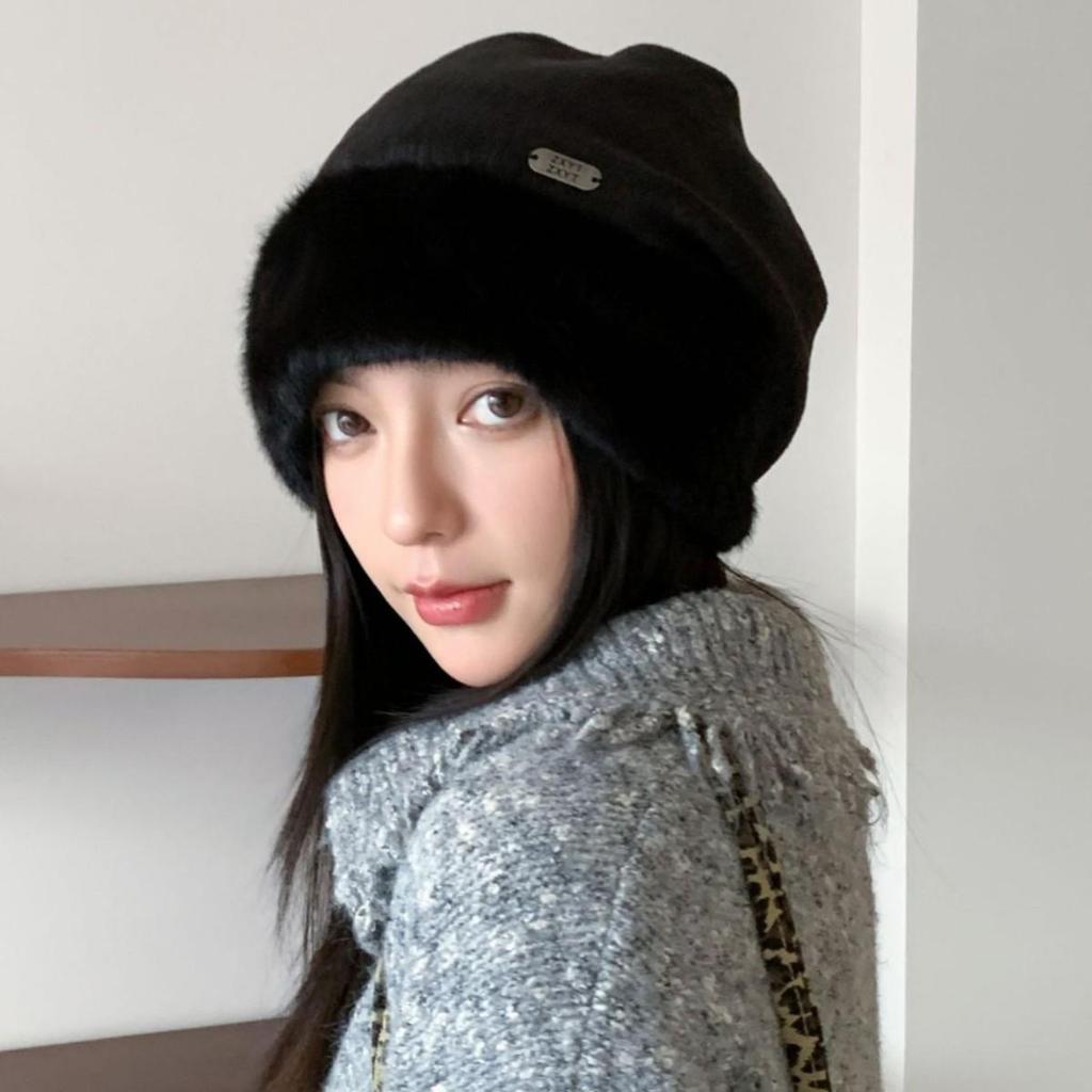Women's Winter Plush Ear Protection Hat - Korean Style with Loose Fit for Big Head, Cold Protection & Slimming Effect