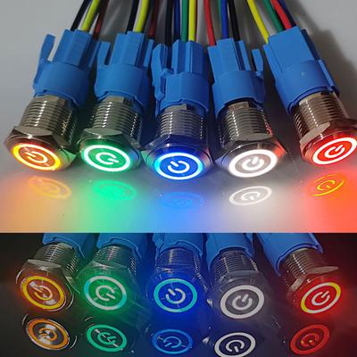 Interruptor de botón de luz LED de Metal impermeable con autobloqueo de 16mm Multicolor rojo azul verde amarillo