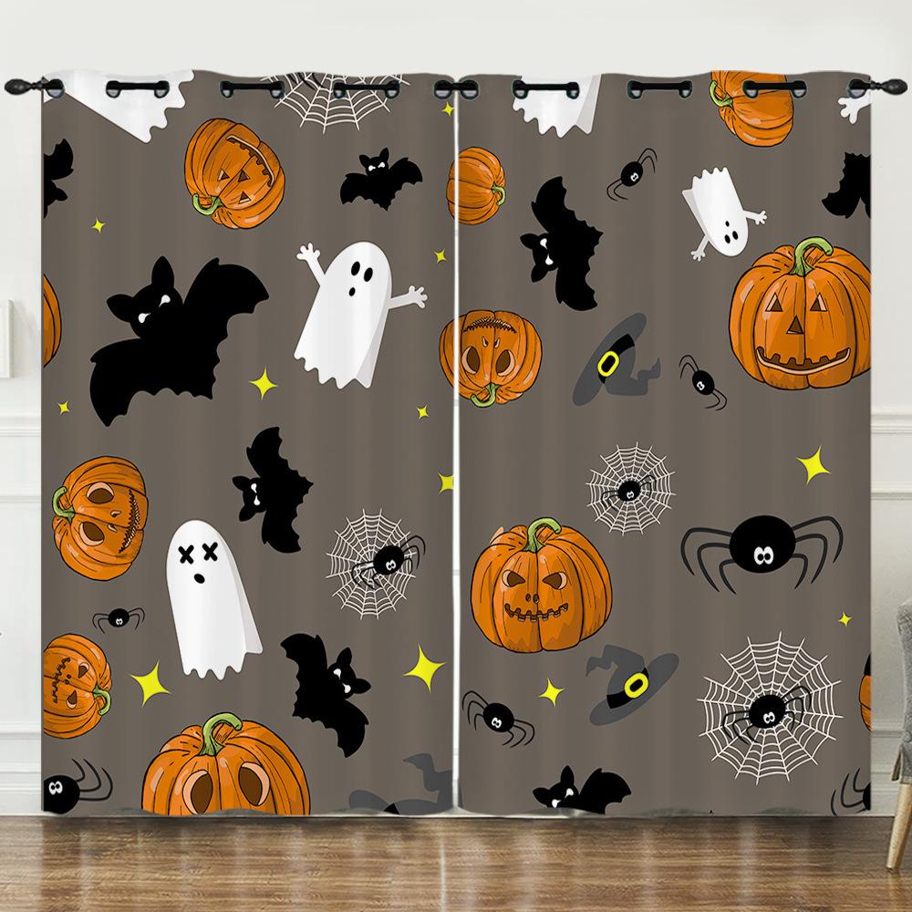 Halloween Pumpkin Digital Printing Curtains Blackout Curtain Punching Modern Minimalist Style
