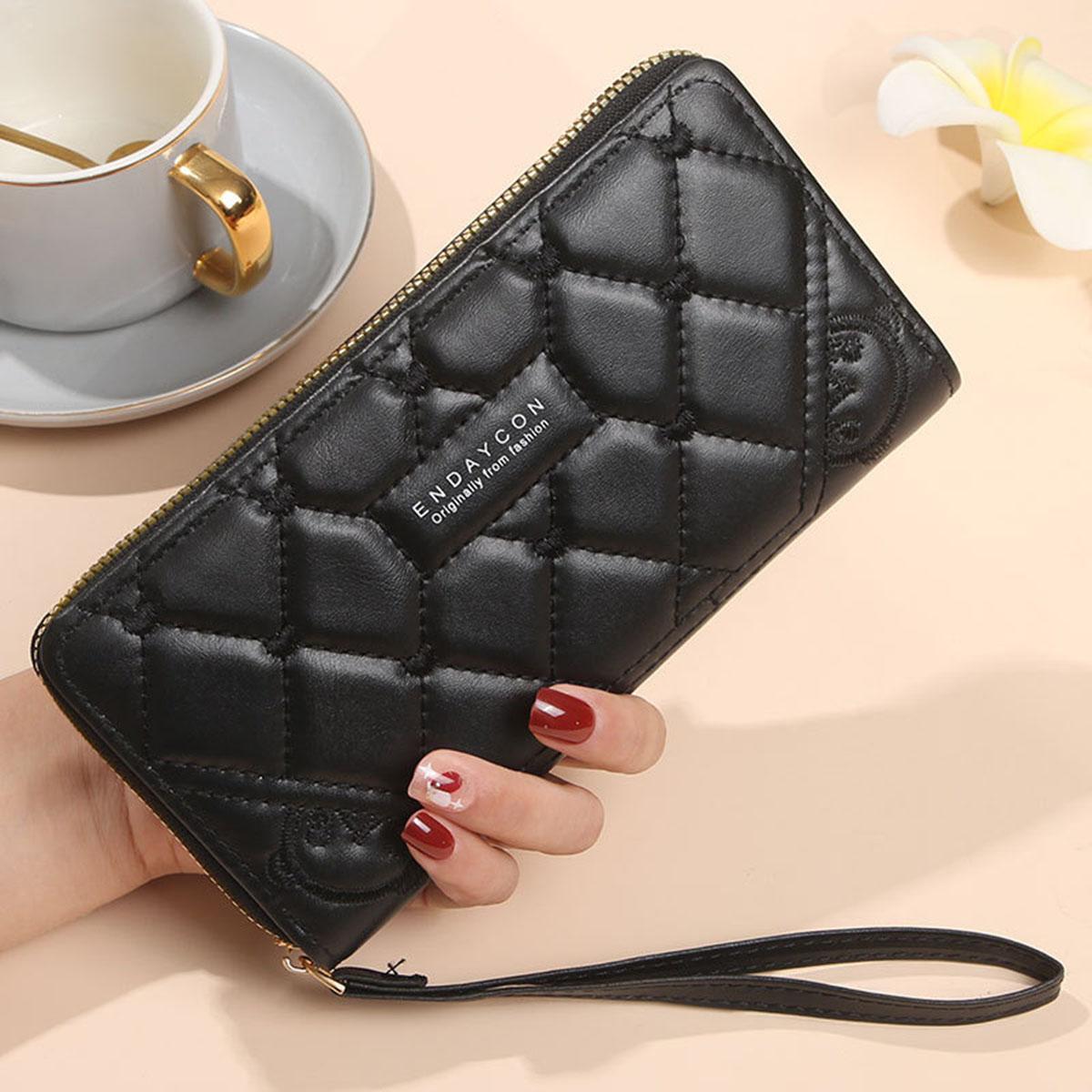 

Ladies Lg Pure Color Wallet Card Holder High-End Feelings Cross-Border Zipper Clutch Handbag чёрный