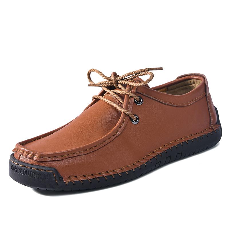 Fashion New Fashionable Leather Men's Casual Shoe  Solid-Color Comfortable Driving Shoe  Breathable And Anti-Slip Lace -Up Driving Shoes