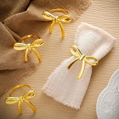 Napkin Rings Metal Bow Shape Set of 6 for Weddings For Dinner Parties Alloy Holders To Secure Napkins Elegantly
