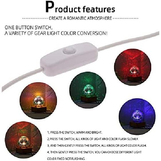 LED Firework 3D Star Effect Colorful Night Light USB Projector Lamp Magic Crystal Glass Ball Night Light with Wood Base Decorative Lamp for Gifts &