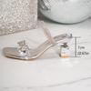 Summer, Plus Size, Square Toe, Rhinestone, High-heeled Slippers, New Styles, Irregular Heels, Sandals, Women's