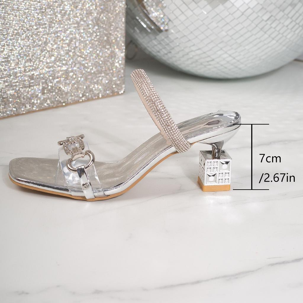 Summer, Plus Size, Square Toe, Rhinestone, High-heeled Slippers, New Styles, Irregular Heels, Sandals, Women's