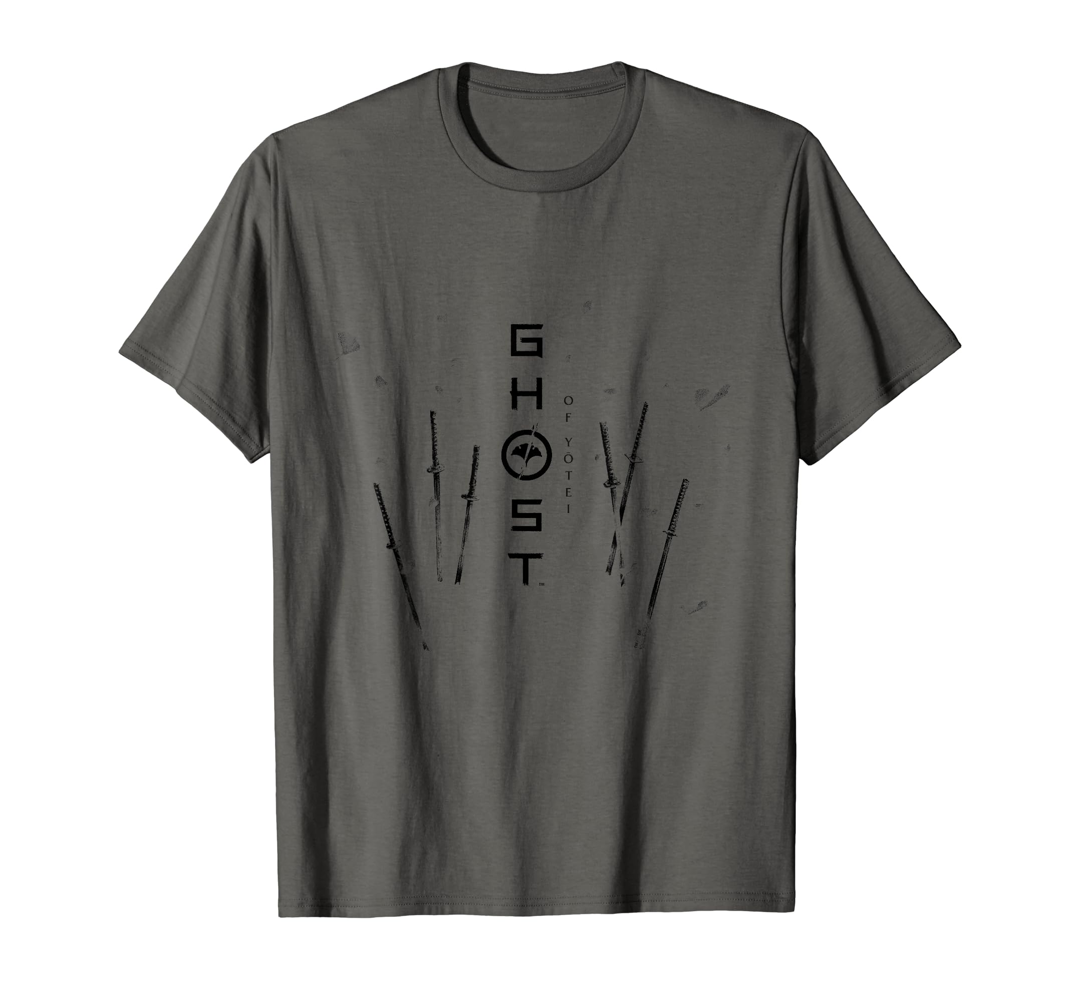 Ghost of Yotei Swords and Falling Leaves Black & White Art T-Shirt