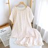 New Loungewear Cotton Double-layer Gauze Thin Lace Floral Short-sleeved Shorts Summer Sweet Pajama Set