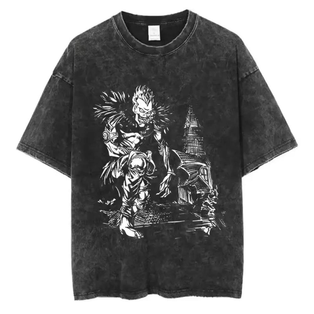 

Футболка Death Note Міса Амане, вицвіла, унісекс, з панелями аніме-манги, вуличний стиль, 100% бавовна, вільний повсякденний топ XL