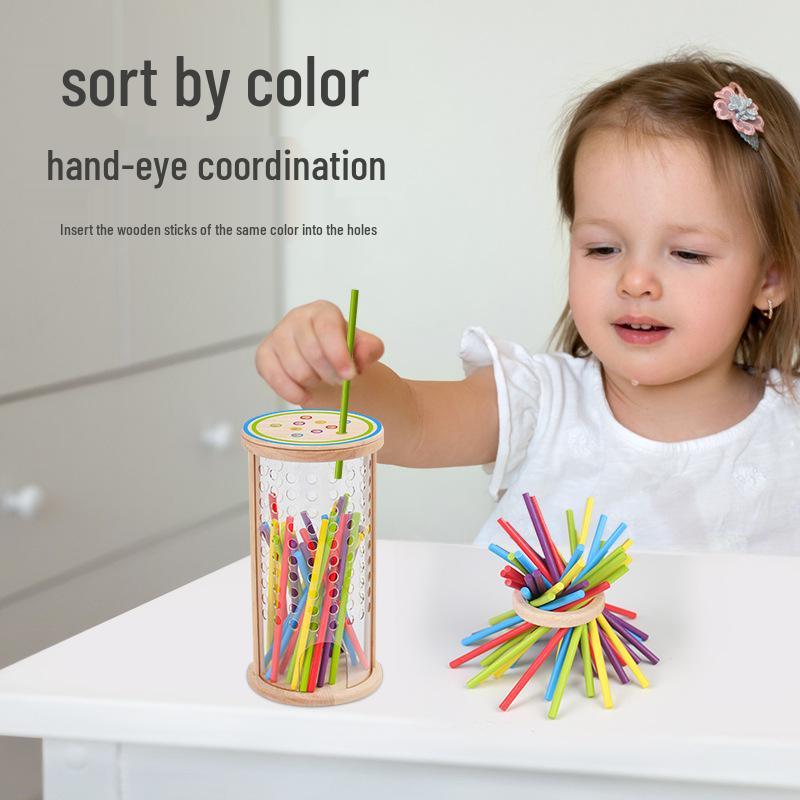 Wooden 3-in-1 Stick Pulling Game: Color Recognition, Parent-Child Interactive, Concentration & Balance Toy.
