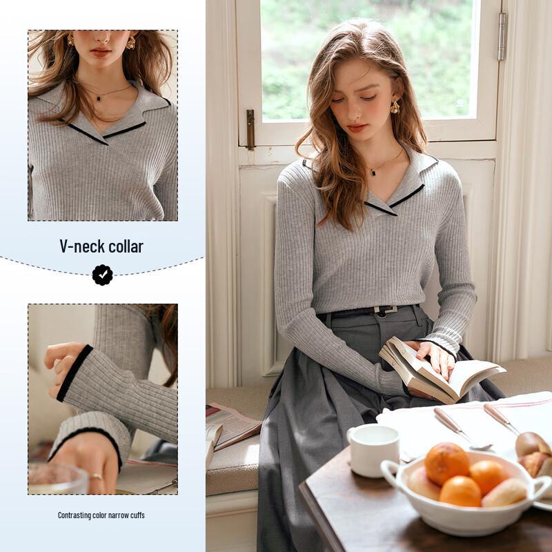 Olrain Damen Langarm V-Ausschnitt Strickoberteil