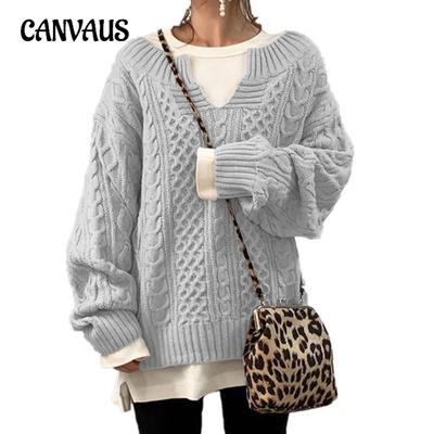 Autumn and Winter Women's Plus Size Sweater Knitted Twist Patterned Casual Knitwear Sweater