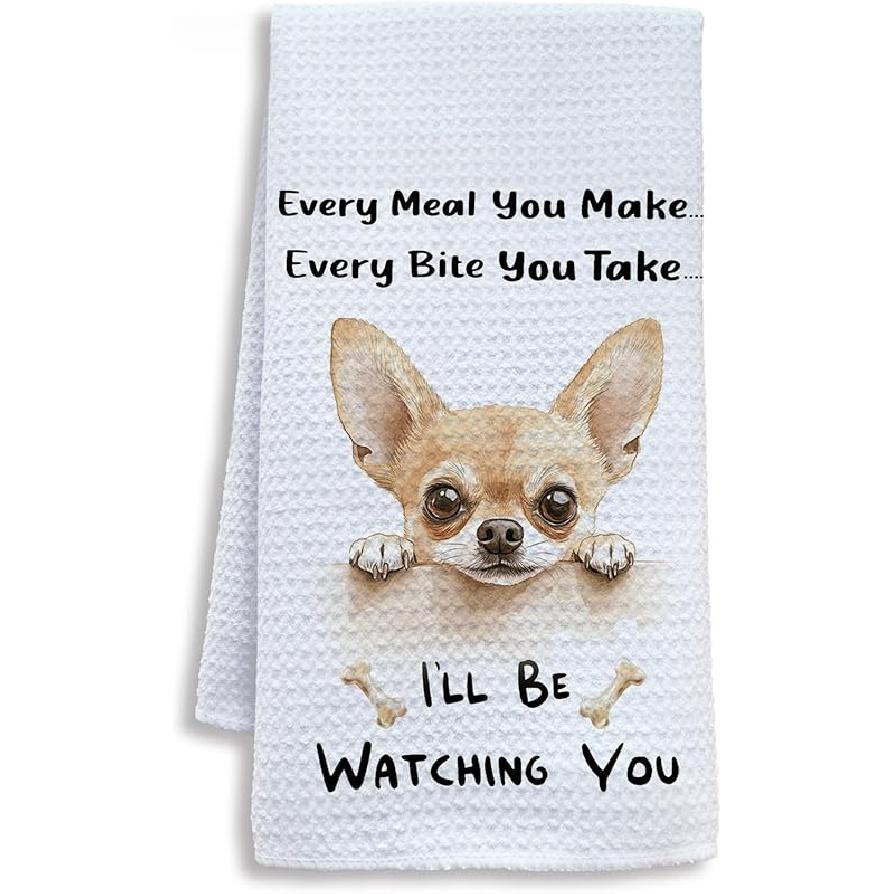 Funny Pomeranian Kitchen Towels, Pomeranian Gifts, Dog Lover Gifts Dish Tea Towels for Kitchen, Humorous I ll Be Watching You Decorative Hand Towel, Chihuahua