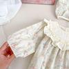 Retro Floral Baby Girl Romper with Lace Collar, Long Sleeves, and Hat - Spring/Autumn Collection